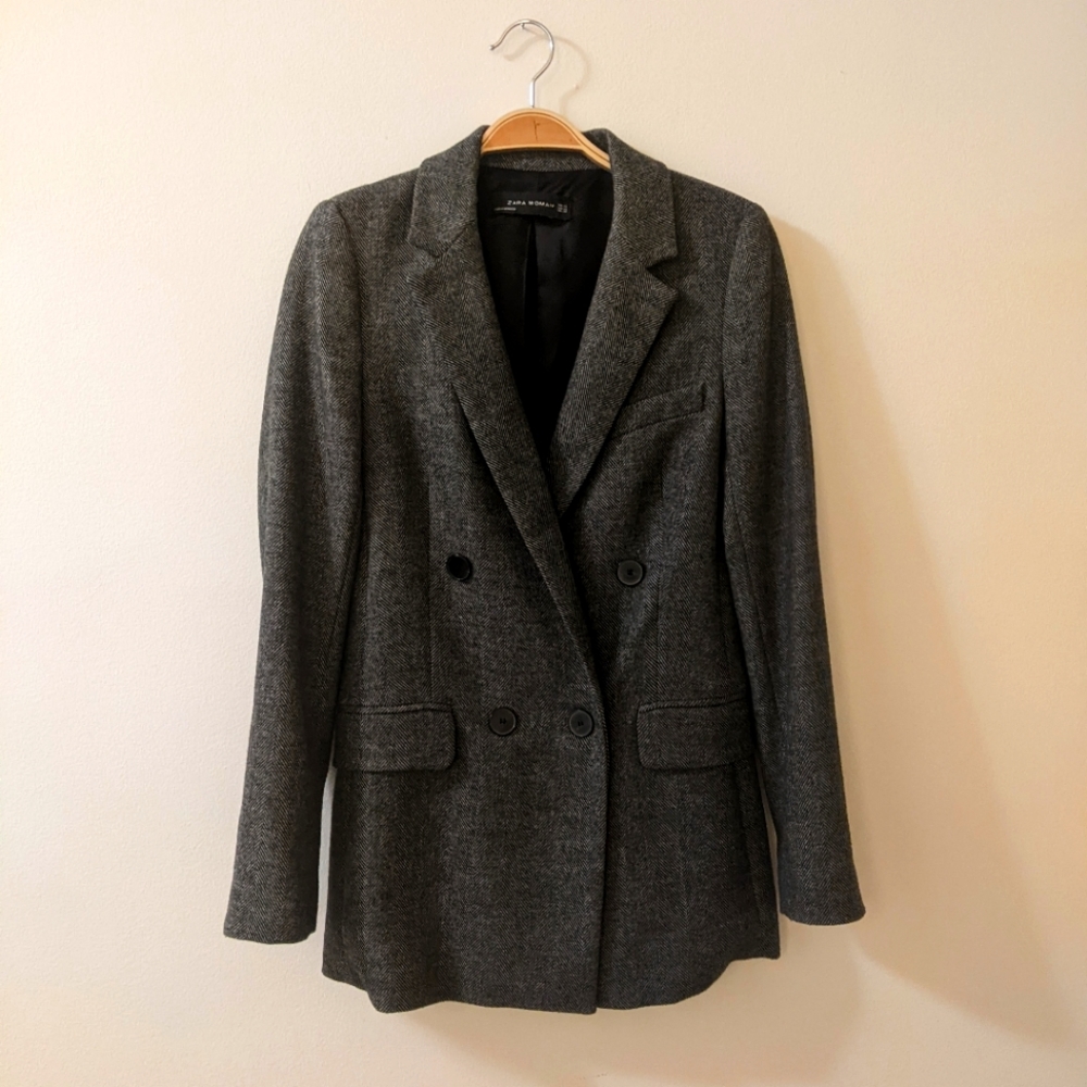 Wool blend Zara double breasted herringbone blazer XS